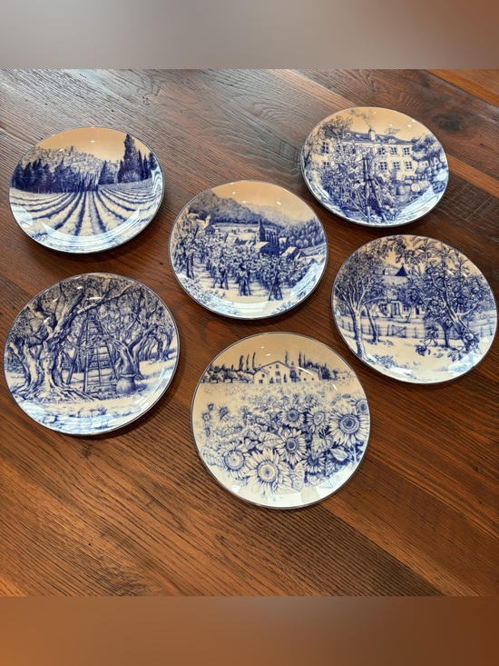 Williams Sonoma Other - Vintage Plates,Rare LES DOMAINES Williams Sonoma Blue/White Dessert Set Of 6, 8”